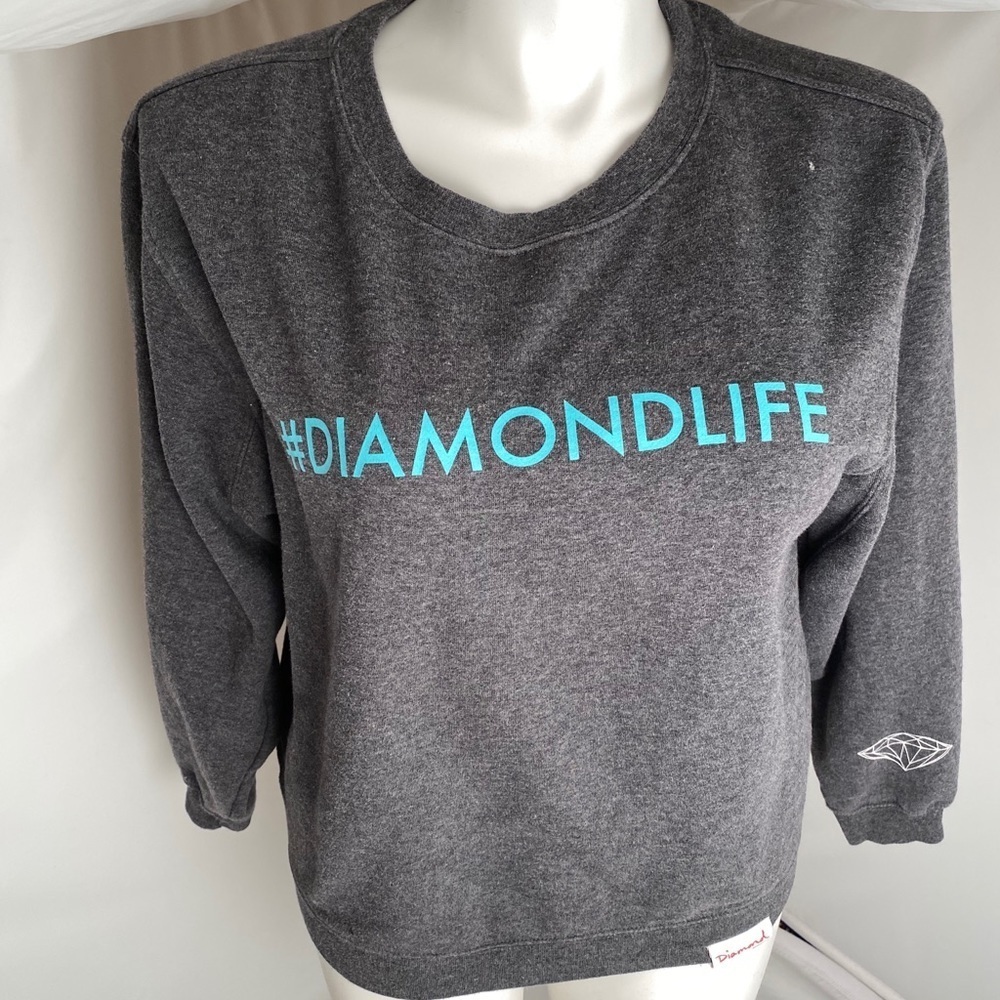 Diamond Supply Co gray and aqua DIAMONDLIFE pullover crew neck sweatshirt
